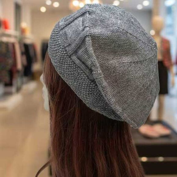 2/$30 Ladies Dark Grey Ladies Winter Knitted French Beret - Picture 2 of 5